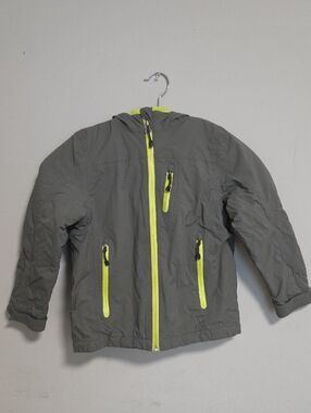 REI Kids Hooded Jacket in Gray with Neon Yellow Trim